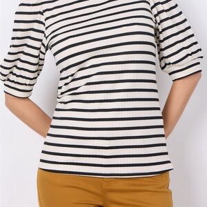Striped Puff Sleeve Top in Black and White